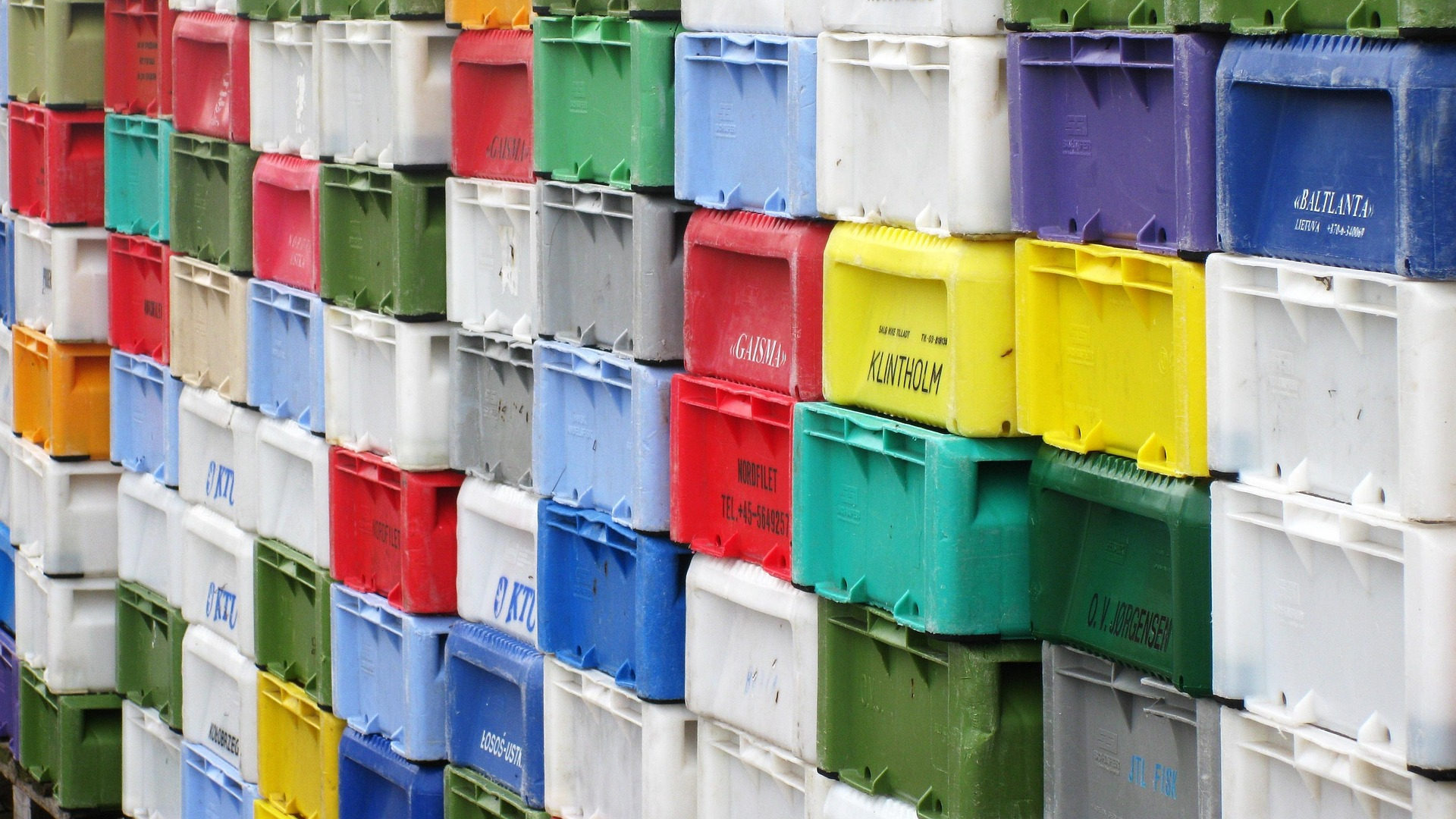 Colored crates stacked