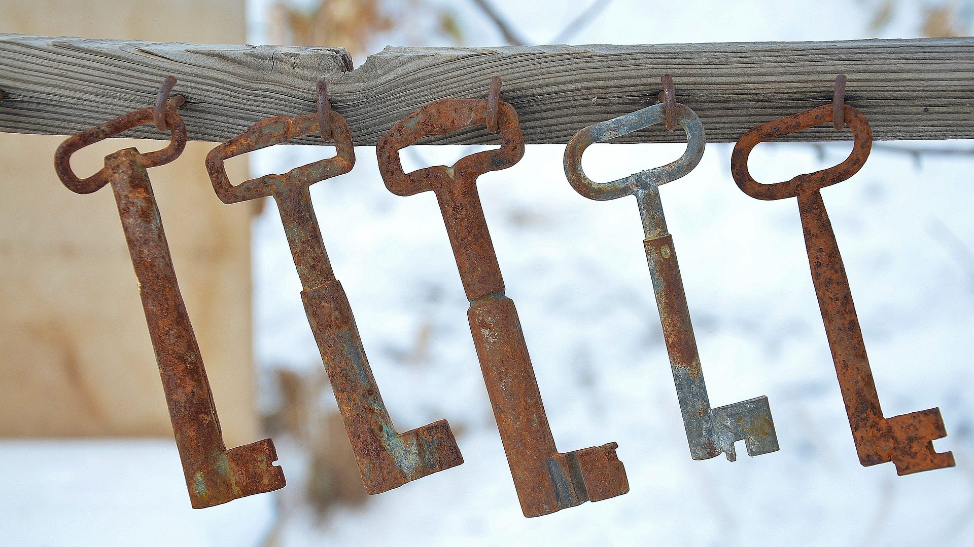 Keys hanging on hooks