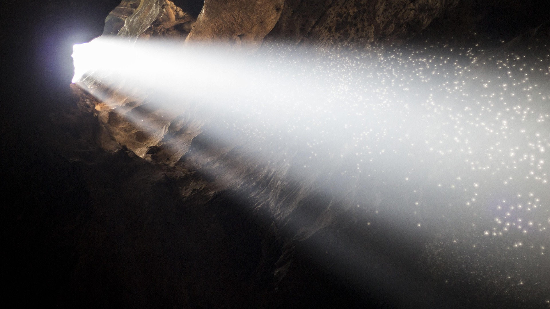 A beam of light in a cave