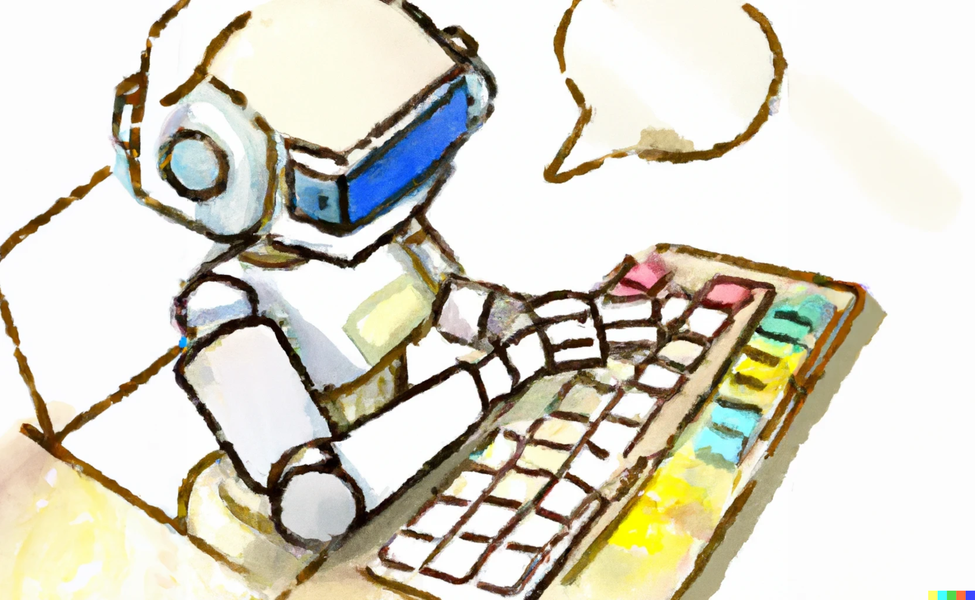 a robot typing on a computer